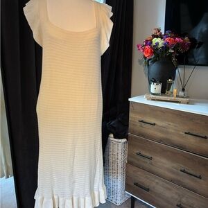 Cream Knit Ruffle Sleeve Dress